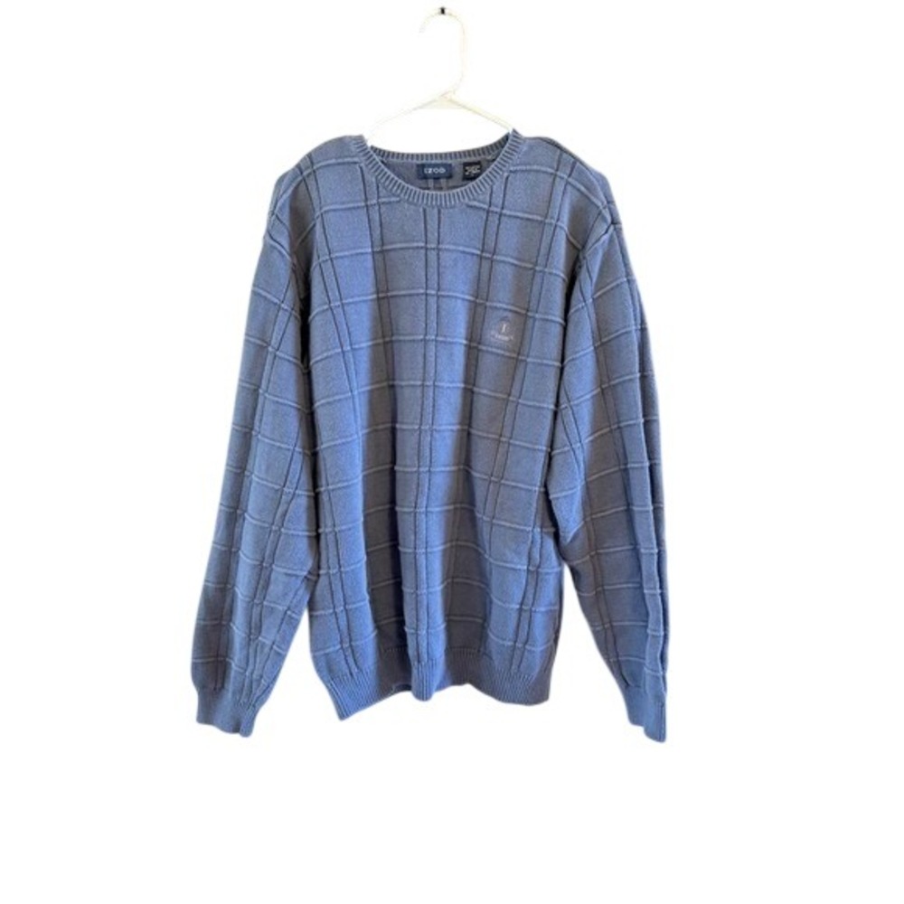 Vintage IZOD Mens L Sweater Pullover Blue Textured Knit Crew Neck 100% Cotton
